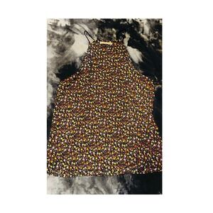 Floral Halter Tank Top Active USA Women's Size Medium Flowers Red Yellow